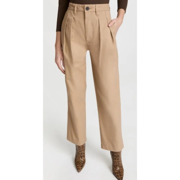MARA HOFFMAN Monte Plated Front Pants Khaki High Rise - Picture 1 of 9
